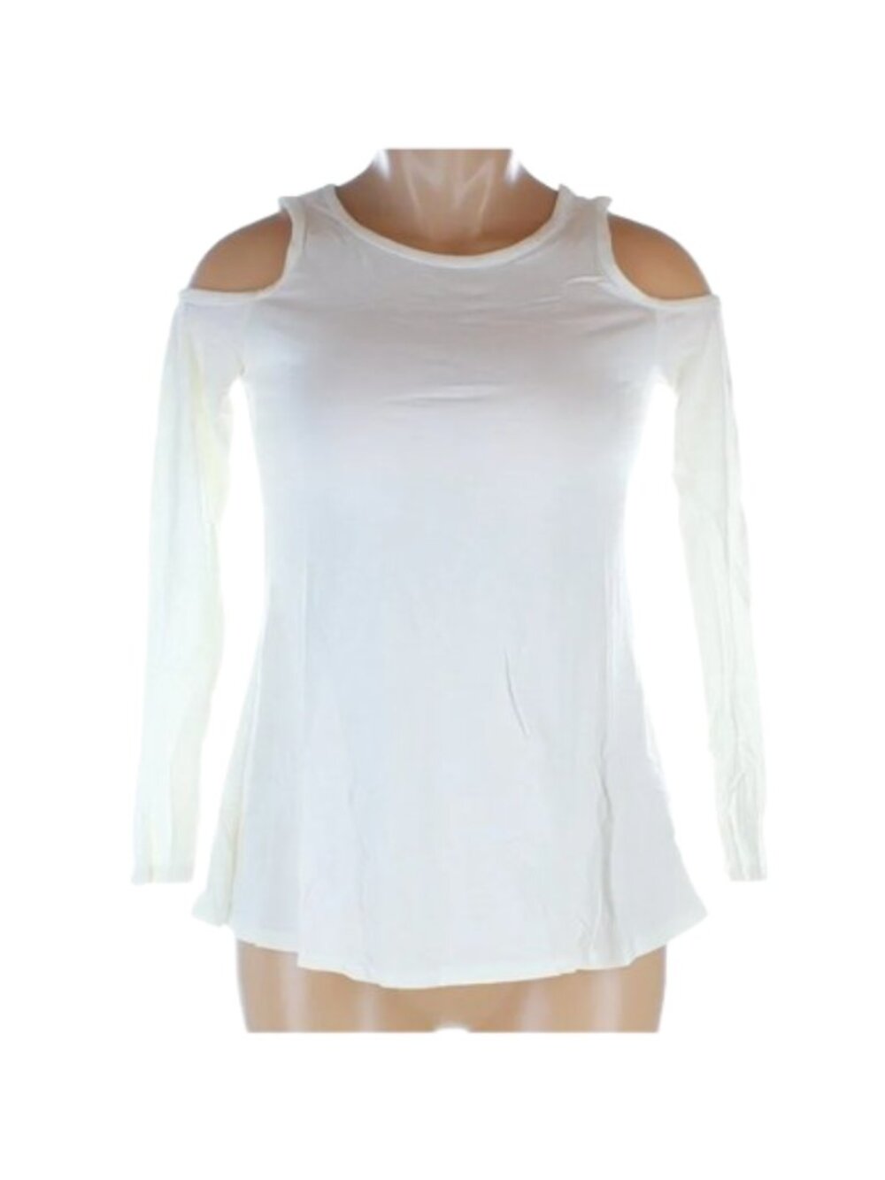 White Cold Shoulder Long Sleeve Tunic Top - Casual Comfort S